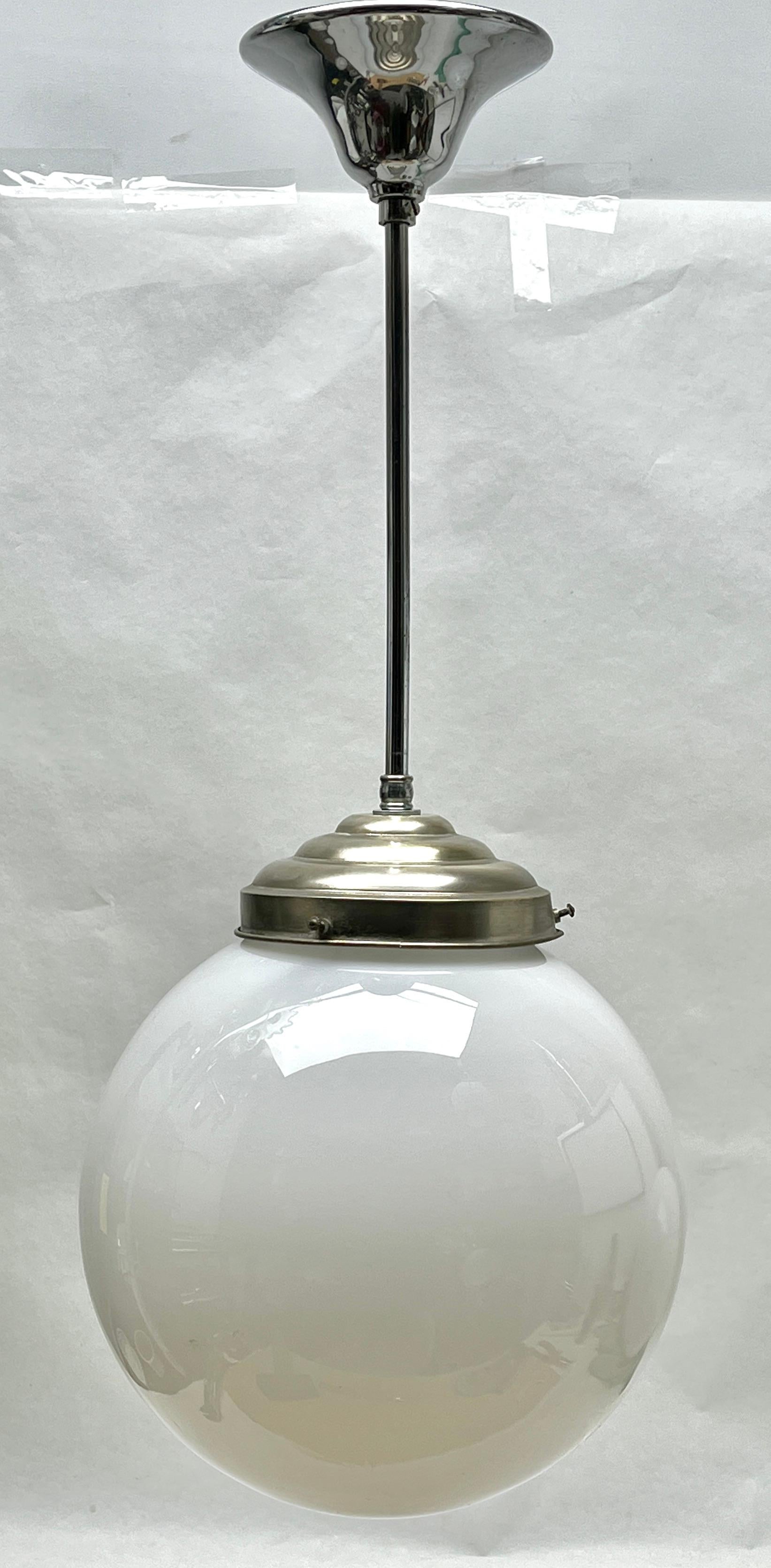 Art Deco Phillips Pendant Stem Lamp with a Globular Opaline Shade, 1930s, Netherlands For Sale