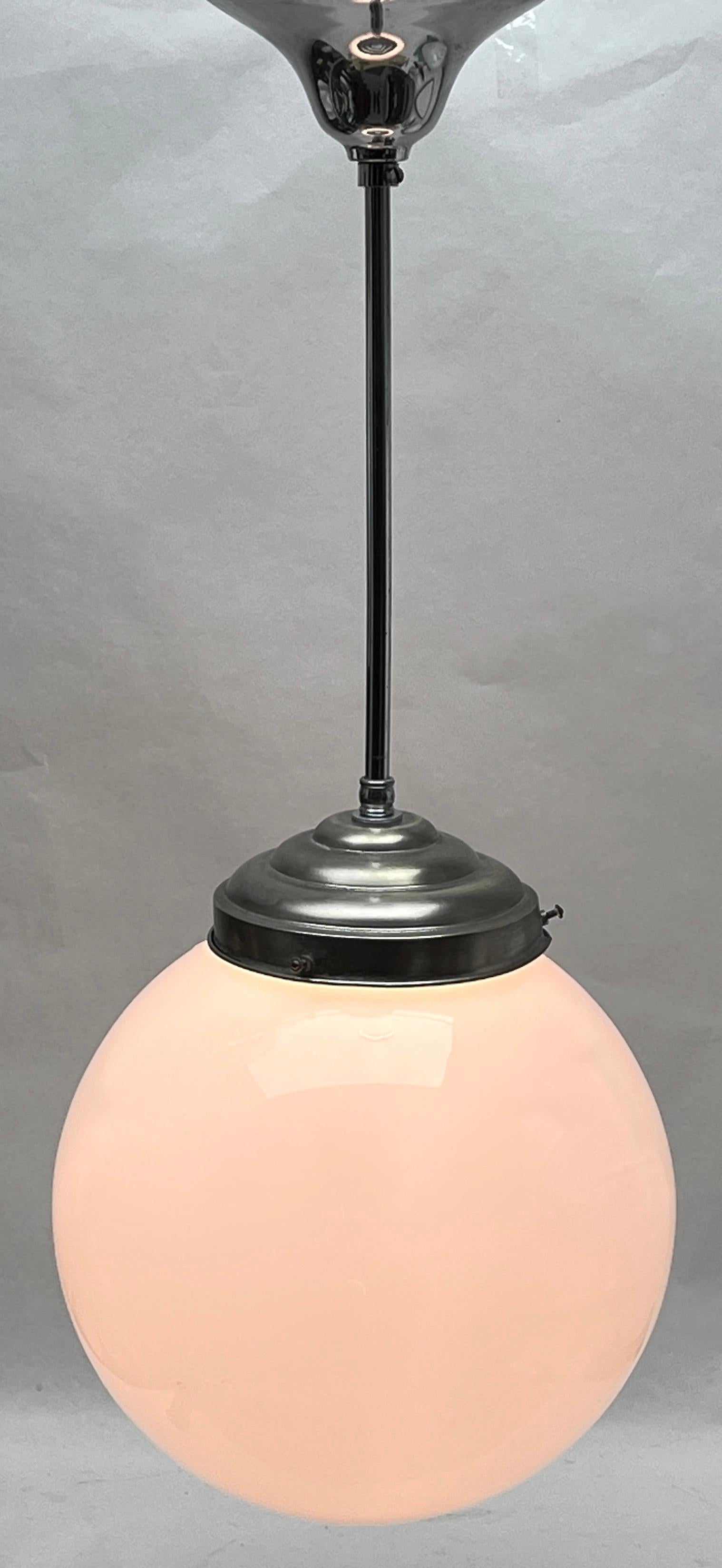 Phillips Pendant Stem Lamp with a Globular Opaline Shade, 1930s, Netherlands In Good Condition For Sale In Verviers, BE
