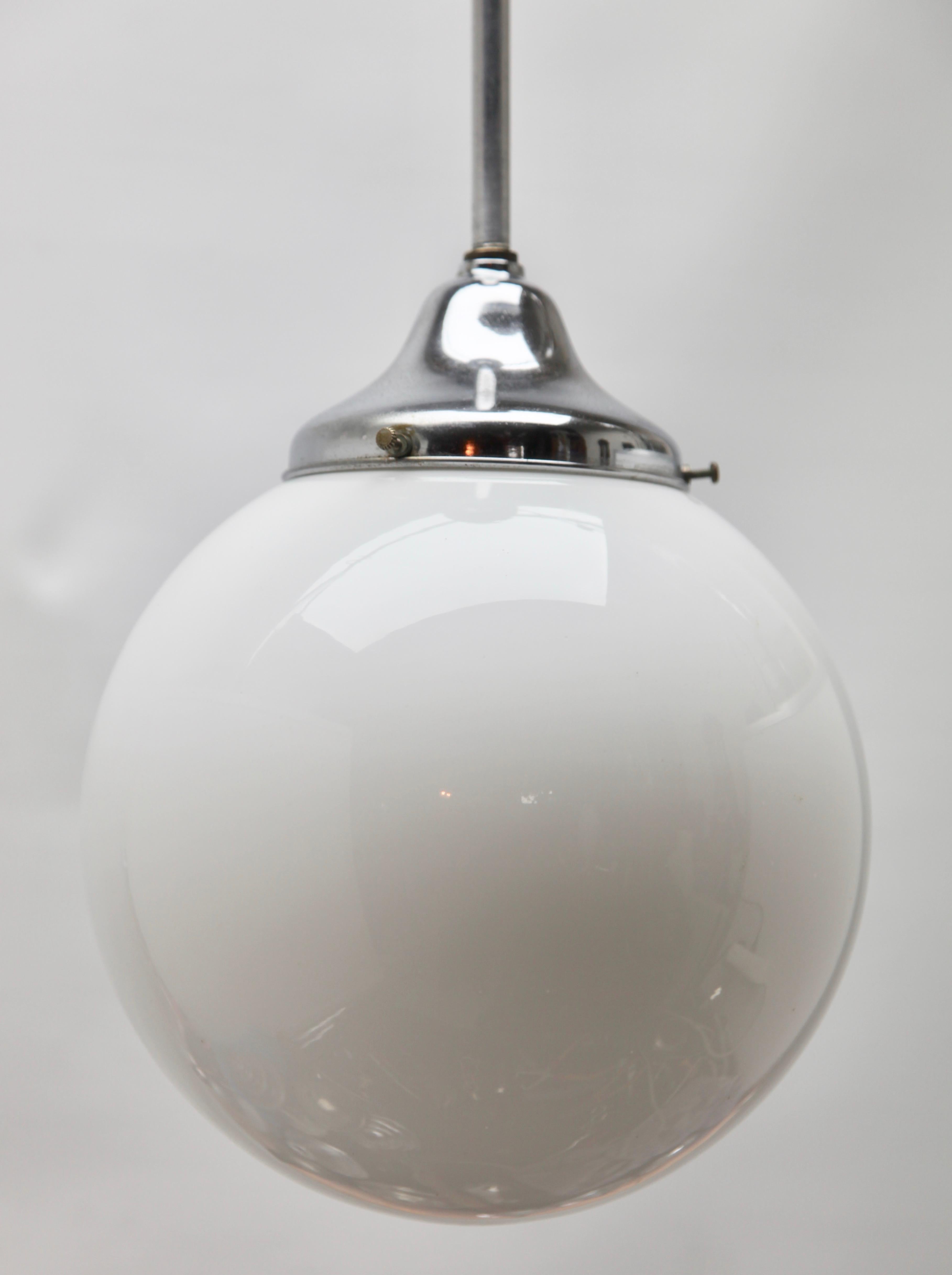 Mid-20th Century Phillips Pendant Stem Lamp with a Globular Opaline Shade, 1930s, Netherlands For Sale