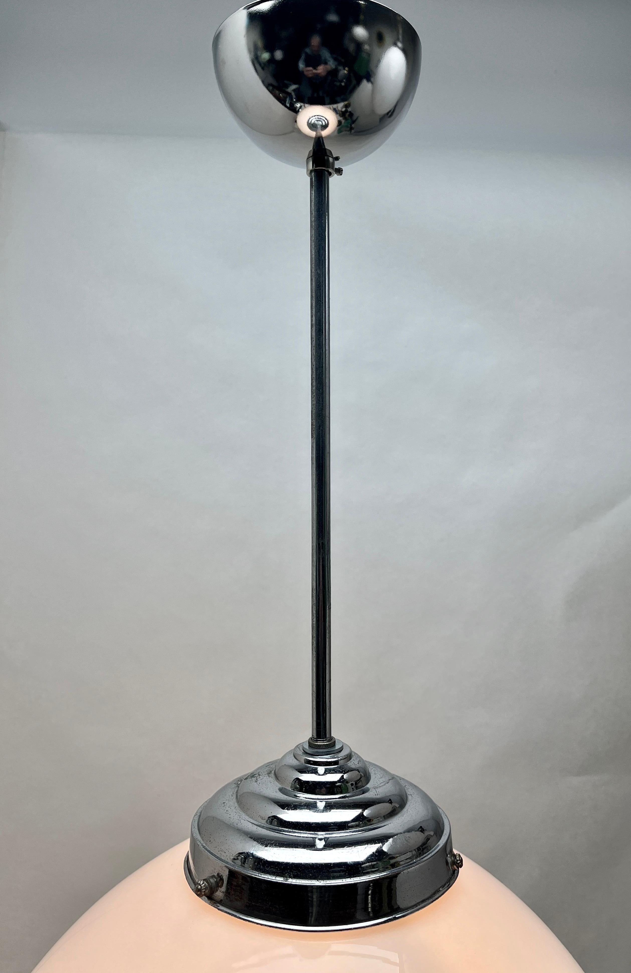 Phillips Pendant Stem Lamp with a Globular Opaline Shade, 1930s, Netherlands In Good Condition For Sale In Verviers, BE