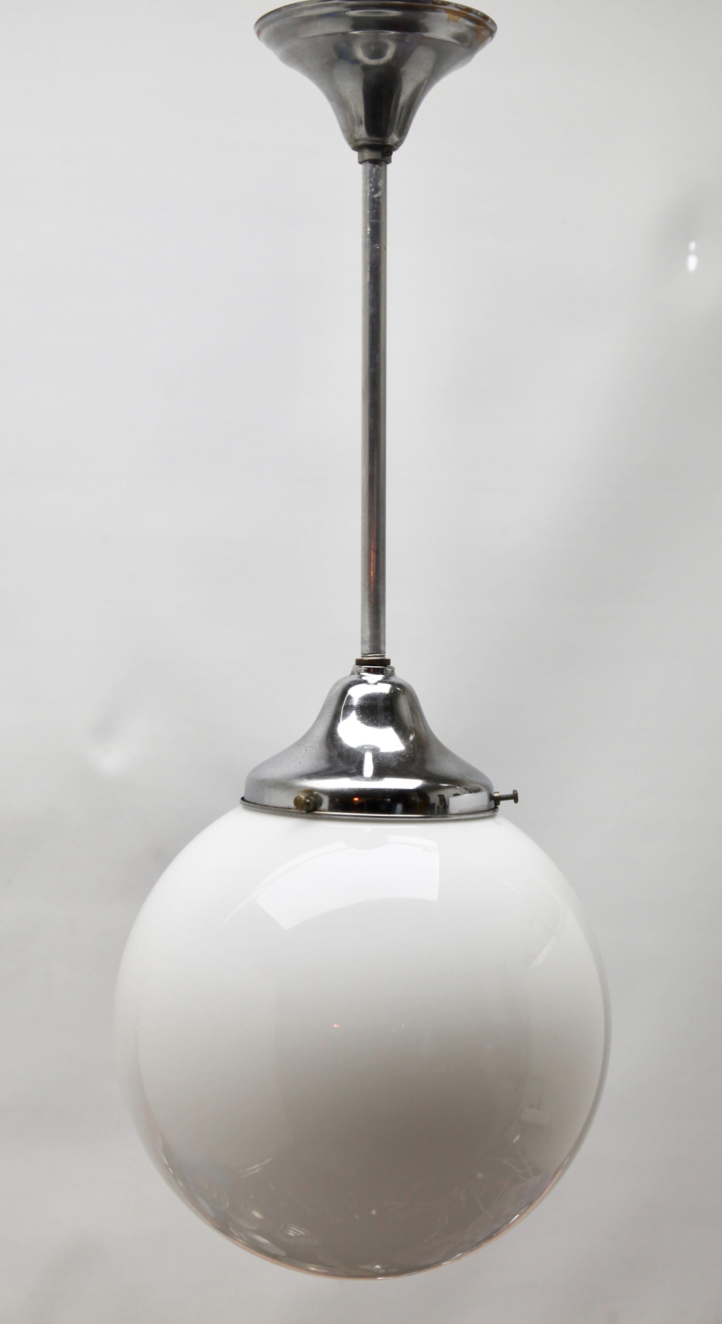Phillips Pendant Stem Lamp with a Globular Opaline Shade, 1930s, Netherlands For Sale 1