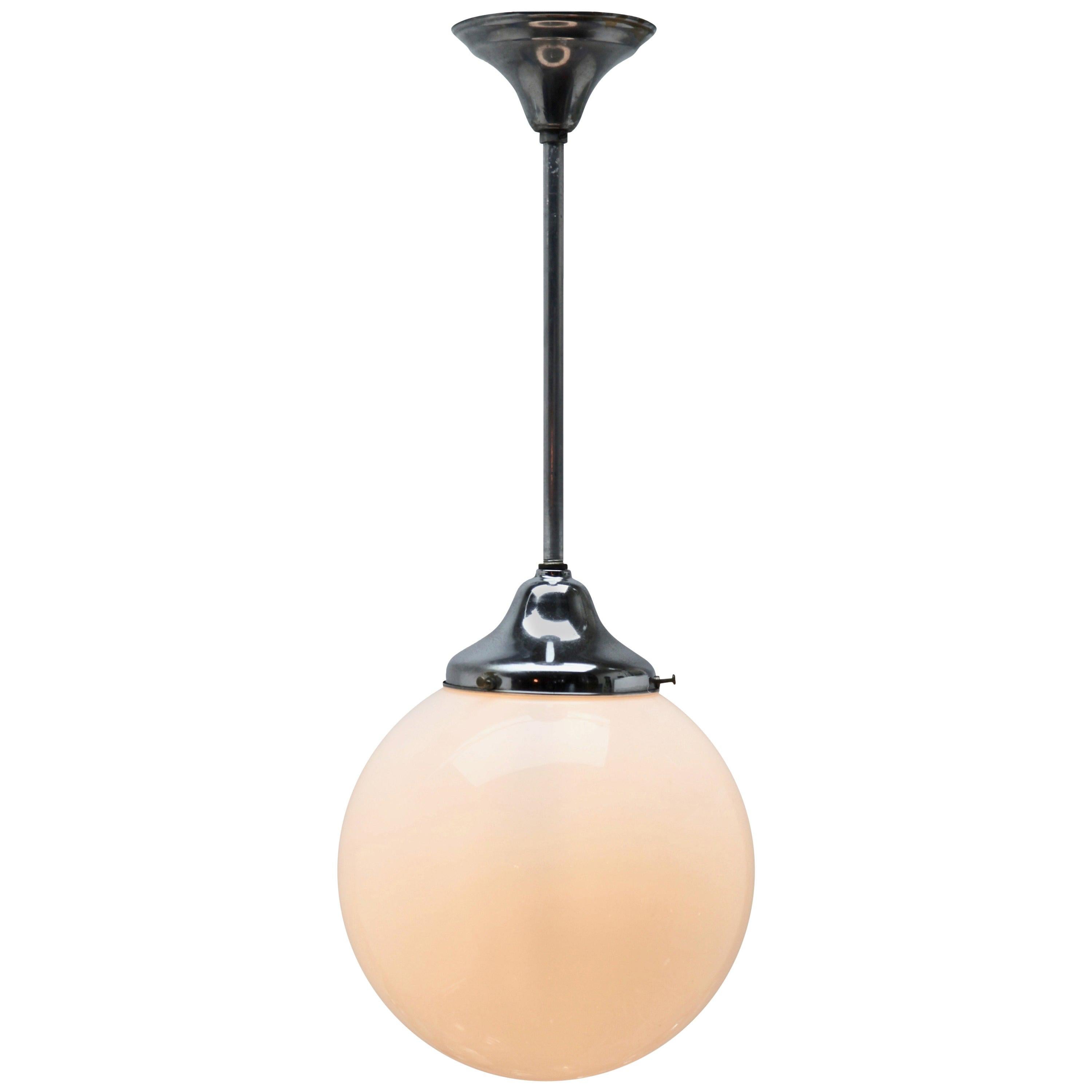 Phillips Pendant Stem Lamp with a Globular Opaline Shade, 1930s, Netherlands