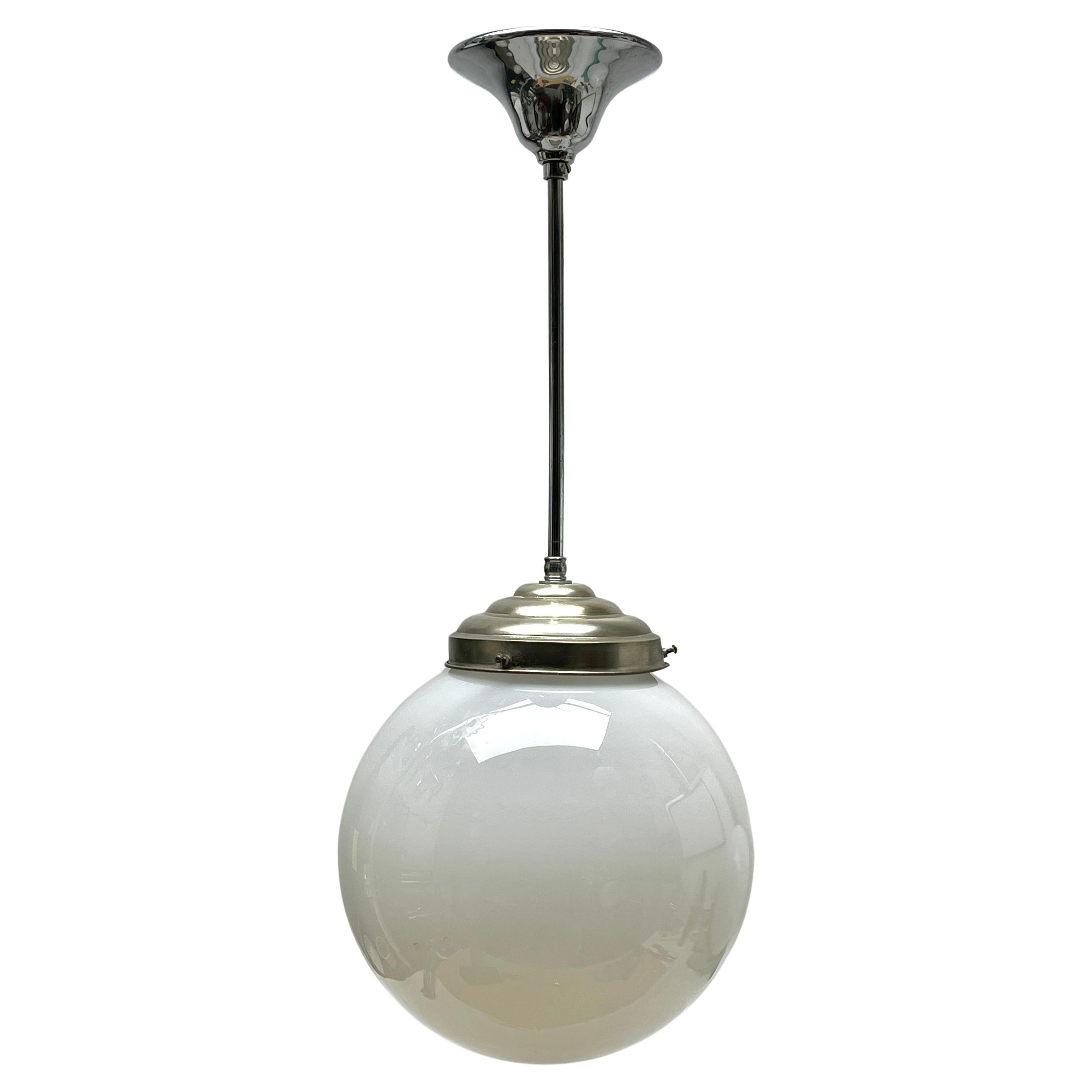 Phillips Pendant Stem Lamp with a Globular Opaline Shade, 1930s, Netherlands For Sale