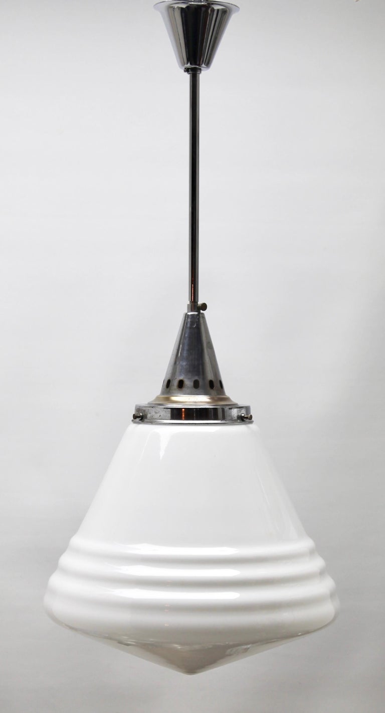 Phillips Pendant Stem Lamp with Large Stepped Opaline Shade, 1930s, Belgium For Sale 2