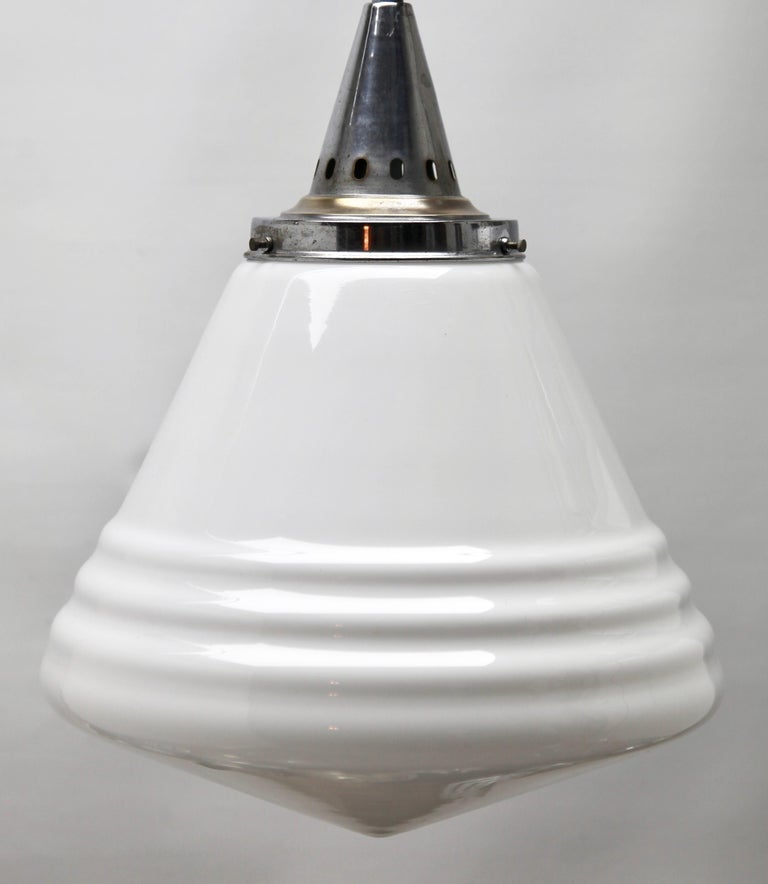 Hand-Crafted Phillips Pendant Stem Lamp with Large Stepped Opaline Shade, 1930s, Belgium For Sale