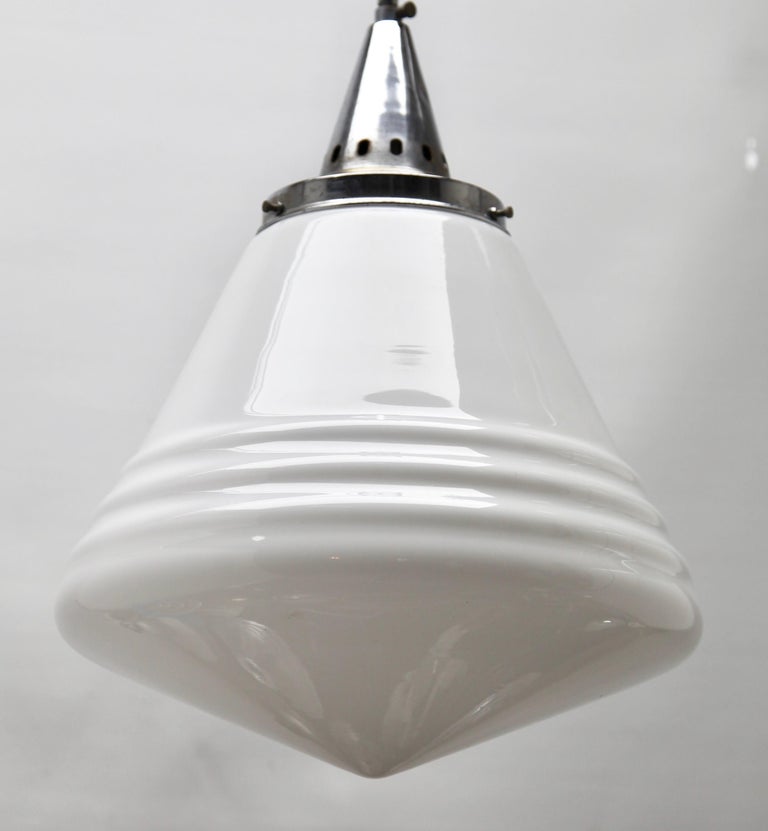 Phillips Pendant Stem Lamp with Large Stepped Opaline Shade, 1930s, Belgium In Good Condition For Sale In Verviers, BE