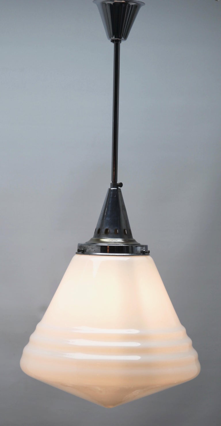Phillips Pendant Stem Lamp with Large Stepped Opaline Shade, 1930s, Belgium For Sale 1