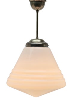 Phillips Pendant Stem Lamp with Large Stepped Opaline Shade, 1930s, Netherlands