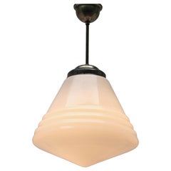 Phillips Pendant Stem Lamp with Large Stepped Opaline Shade, 1930s, Netherlands