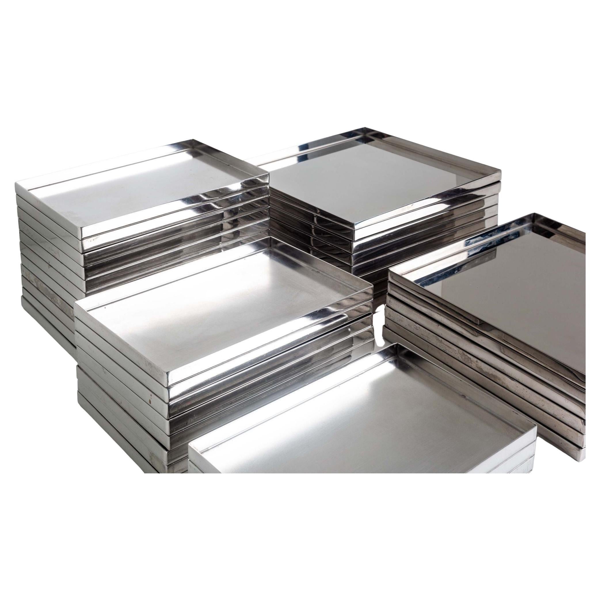 Phillips Starck Custom Stainless Steel Dishes, set of Thirty-Eight For Sale