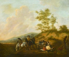 Fine Dutch 17th Century Old Master Oil, Encampment Scene Figures/ Horses