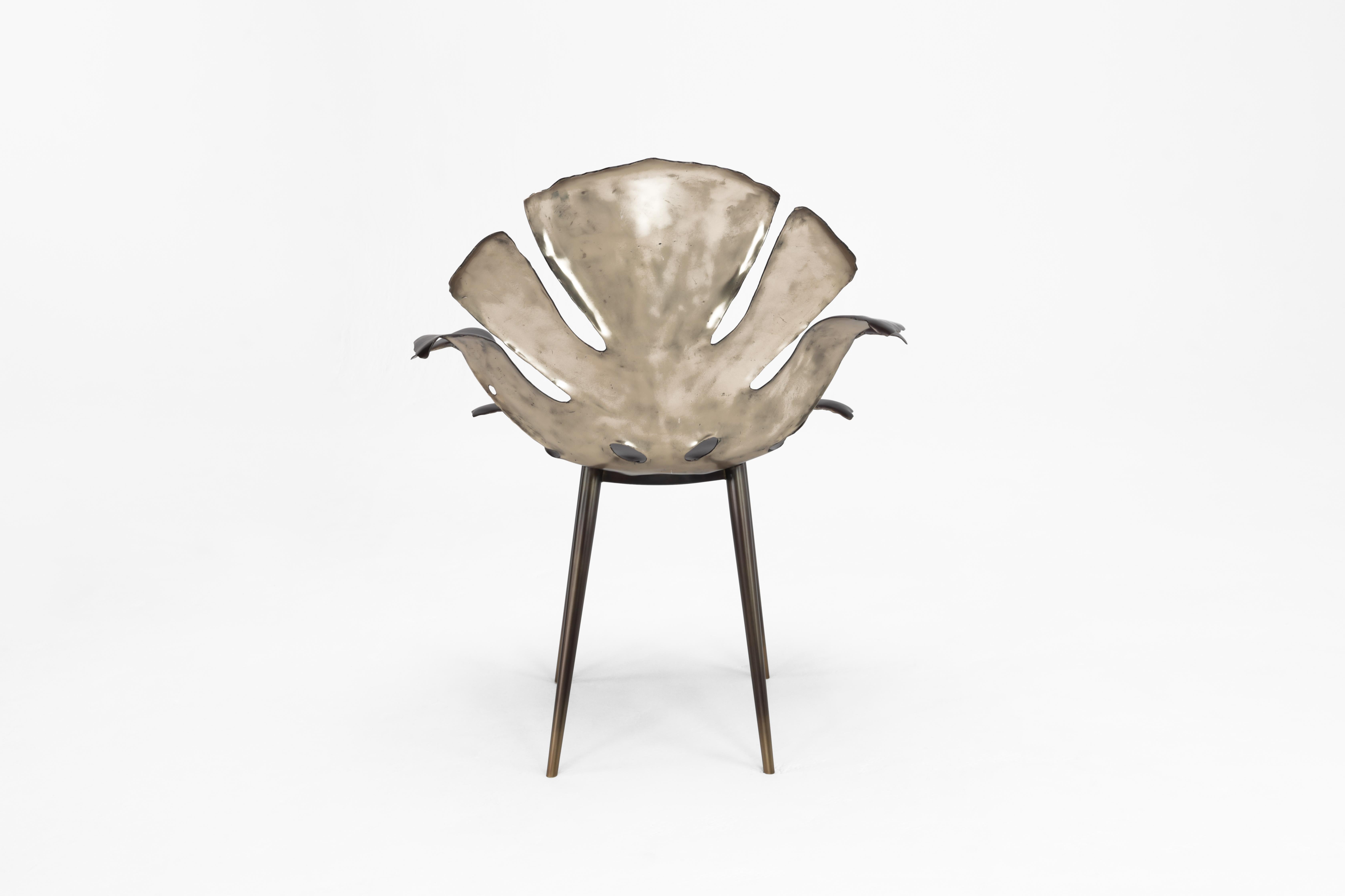 Chaise de salle à manger Philodendron Leaf en bronze massif de Christopher Kreiling en vente 1