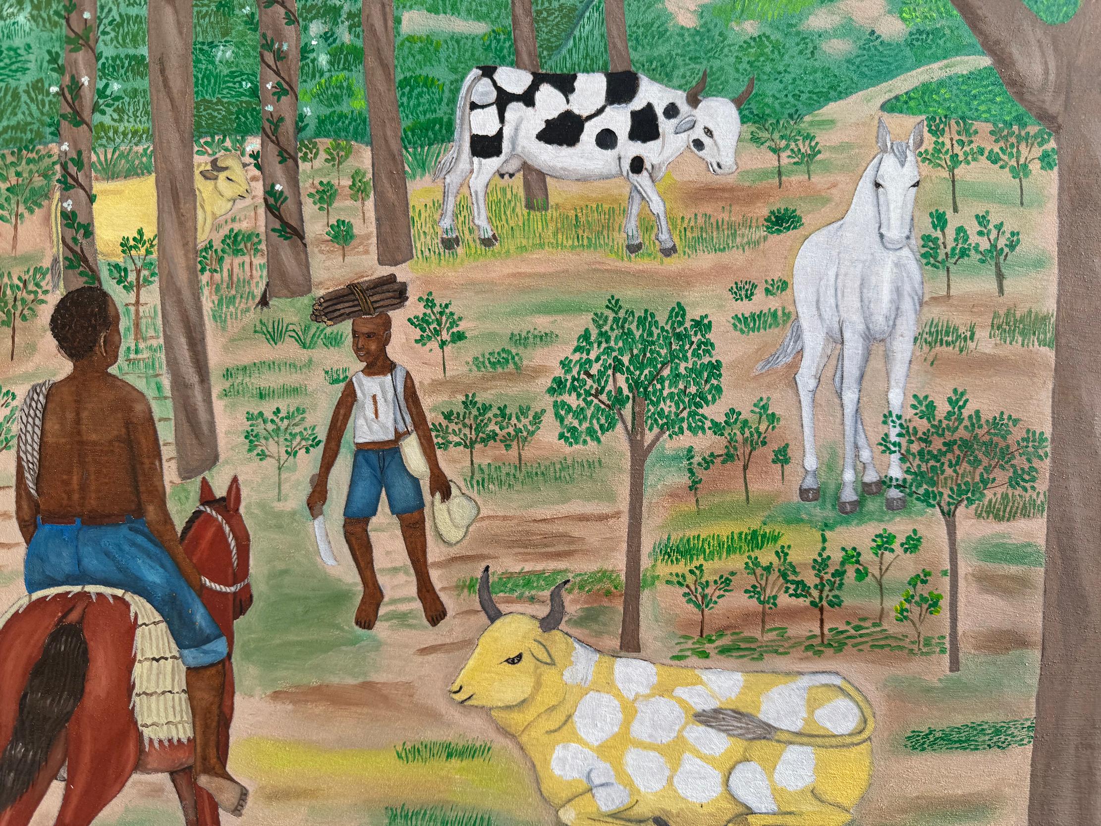 Ein friedliches Königreich Haiti - Une Savane (Braun), Landscape Painting, von Philomé Obin