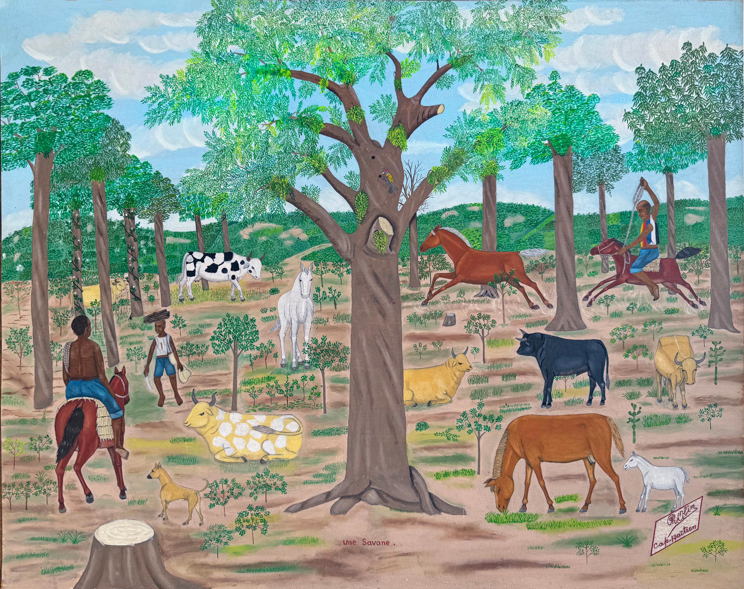Philomé Obin Landscape Painting – Ein friedliches Königreich Haiti - Une Savane