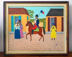 Military Man on Horseback with Haitian Flag