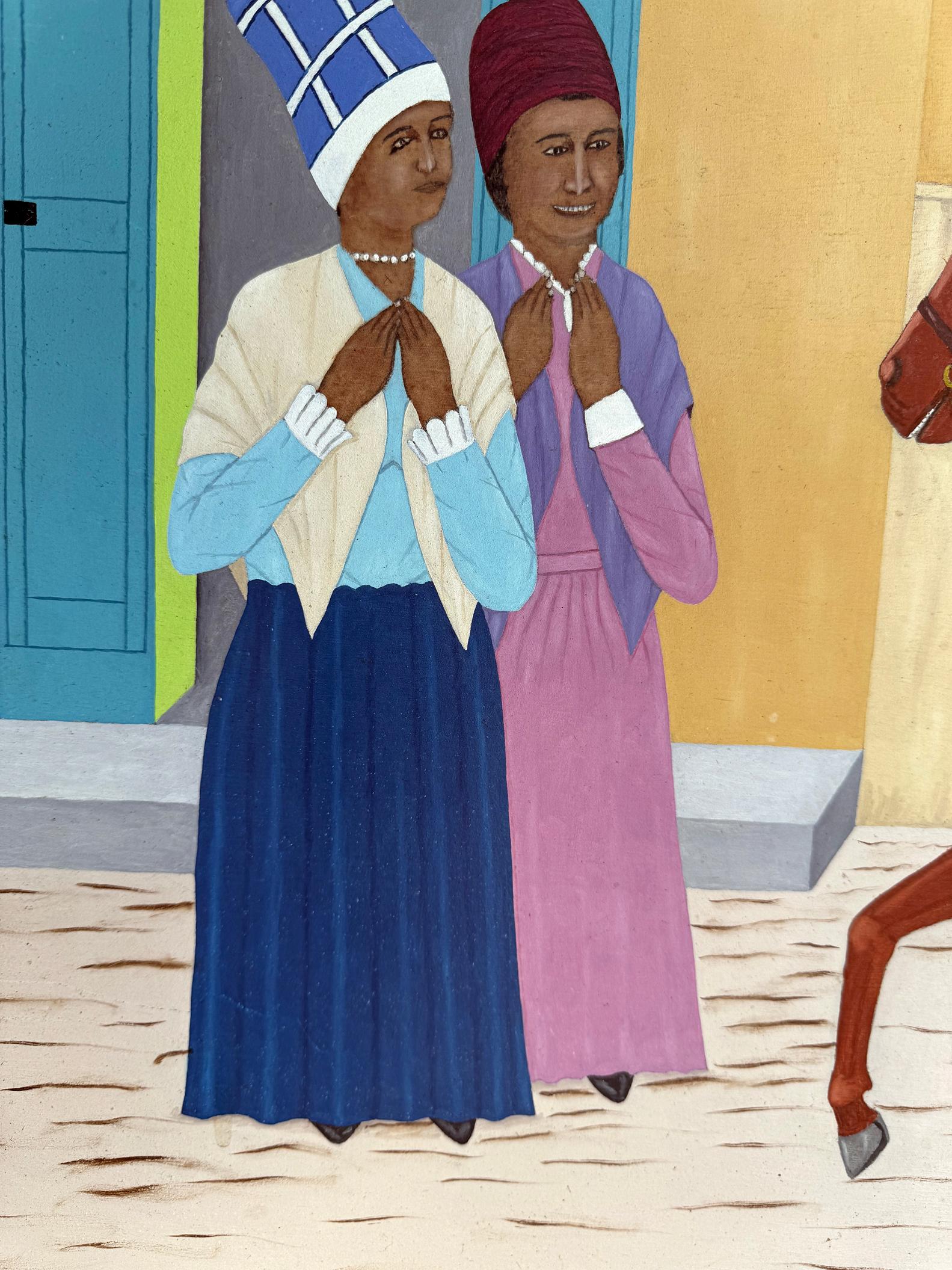 Military Man on Horseback with Haitian Flag - Outsider Art Painting by Philomé Obin