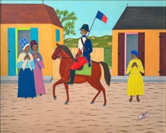 Military Man on Horseback with Haitian Flag