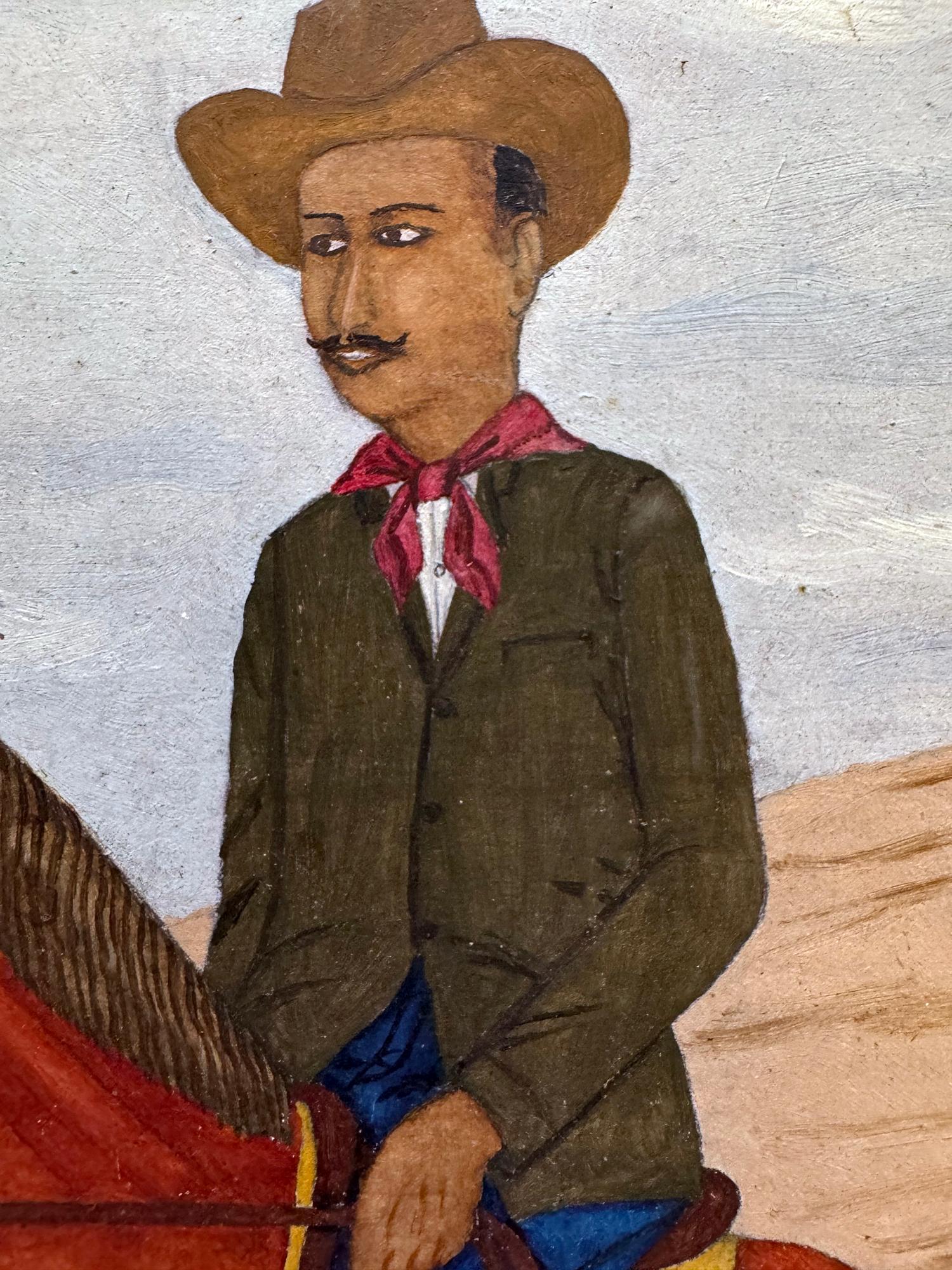 Pilgrims going out for the feast of St. Anne on Horseback - Brown Landscape Painting by Philomé Obin