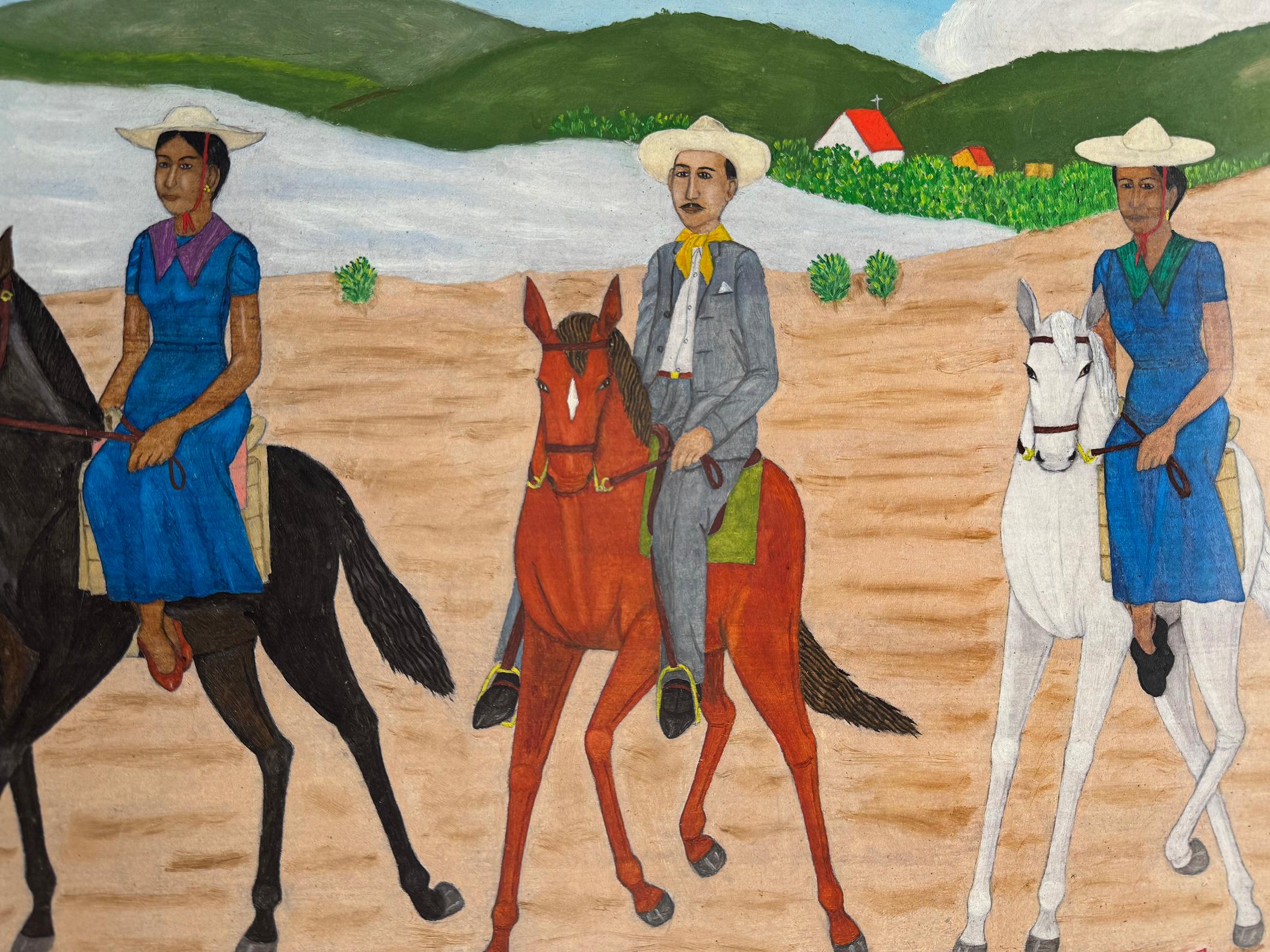 After Hector Hyppolite, Philomé Obin may be Haiti's most significant painter.
Les pèlerins sortant à la fête de Ste. Anne
As with most Haitian painters, this work has a thin application of paint because paint is expensive and Haiti is a poor