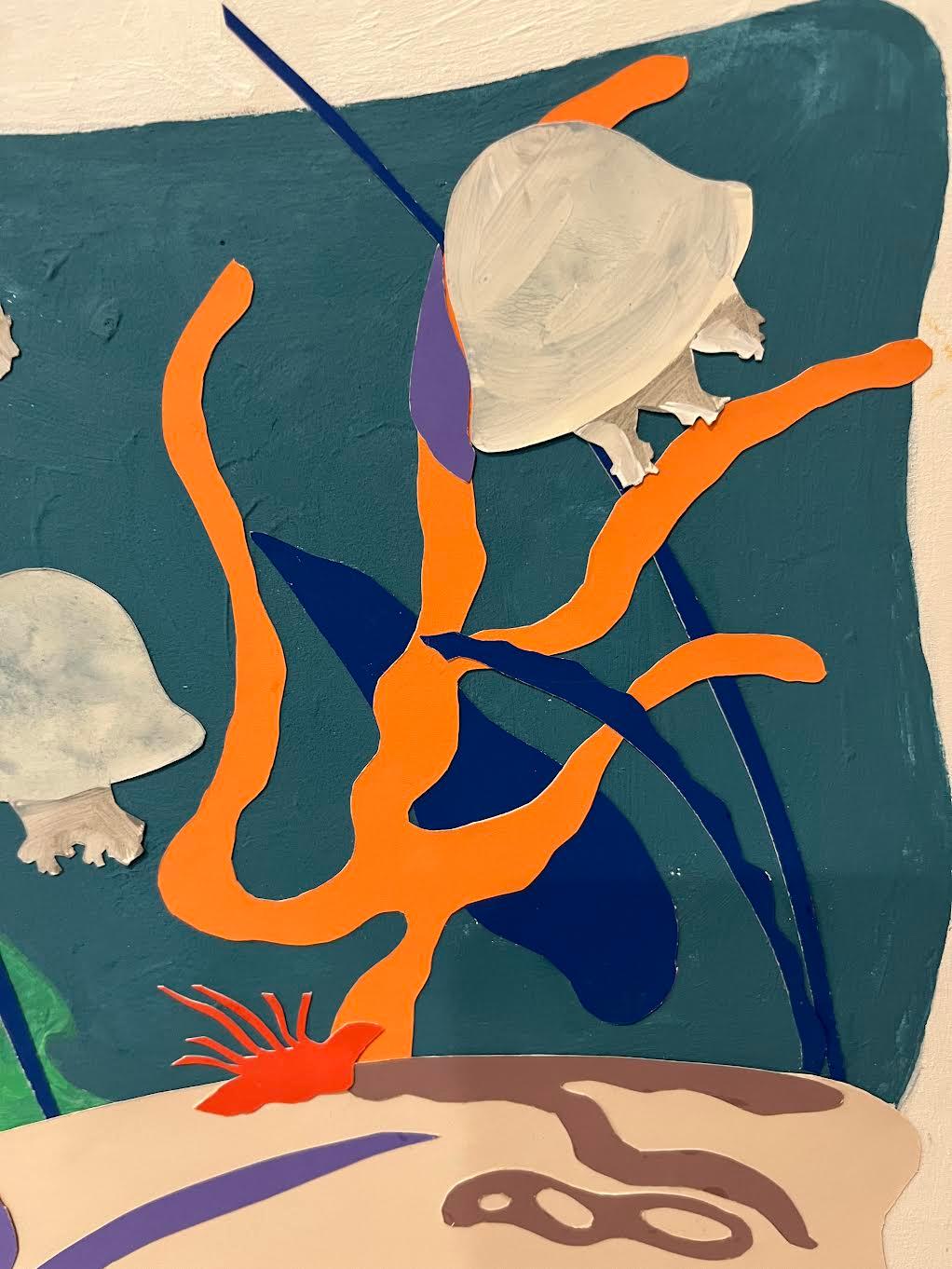 Collage flottant et peinture d'un paysage sous-marin serein et coloré en vente 1