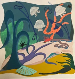 Collage flottant et peinture d'un paysage sous-marin serein et coloré