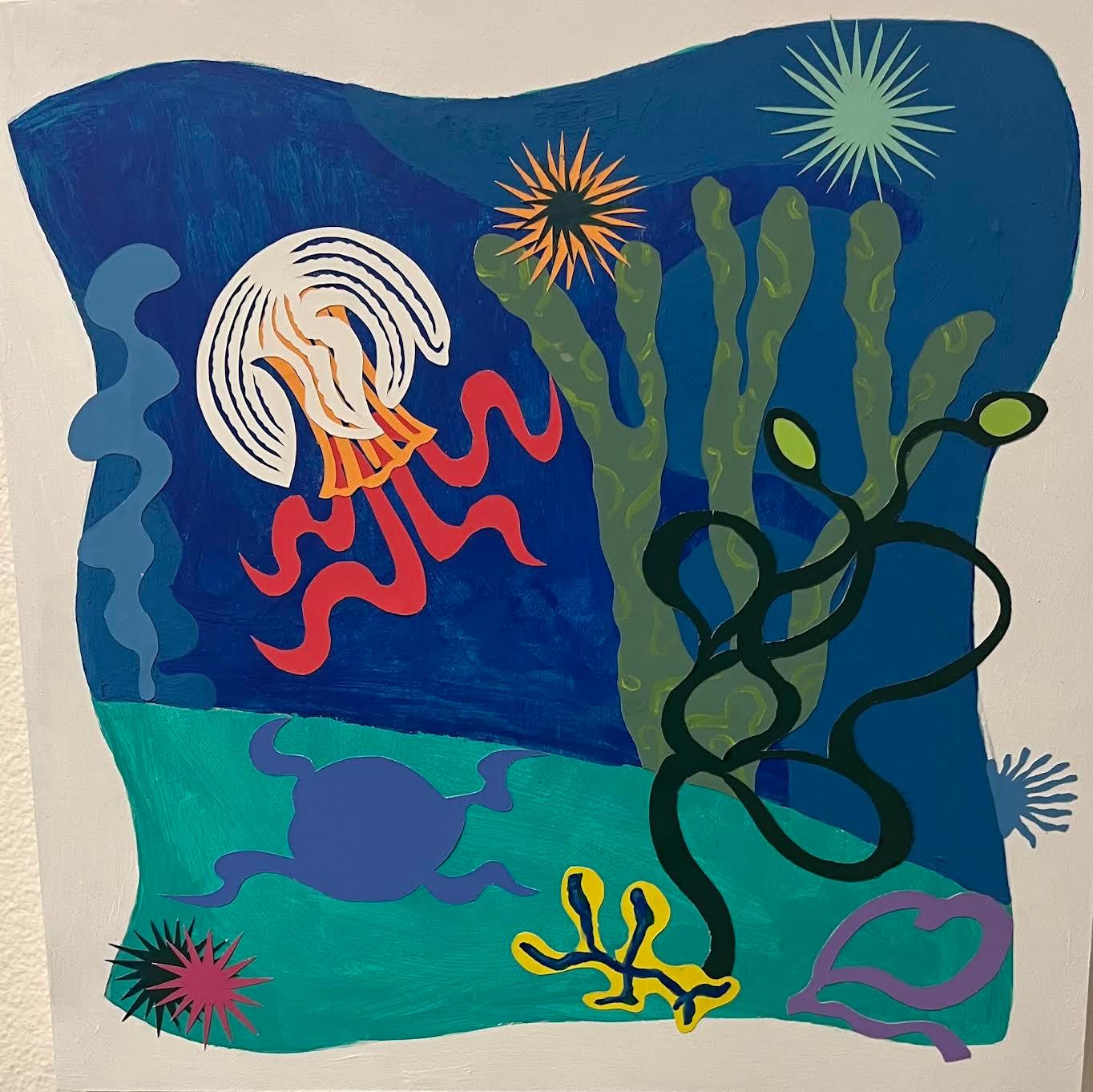 Jellyfish colorful aquatic, whimsical, undersea, lyrical ocean life - Mixed Media Art by Philomena Marano