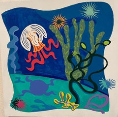 Jellyfish colorful aquatic, whimsical, undersea, lyrical ocean life