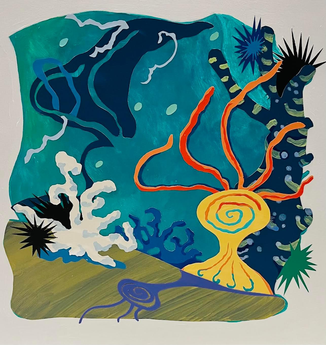 Phantastisch, schillernde, farbenfrohe, phantasievolle undersea fantasy aquatische Bewegung – Mixed Media Art von Philomena Marano
