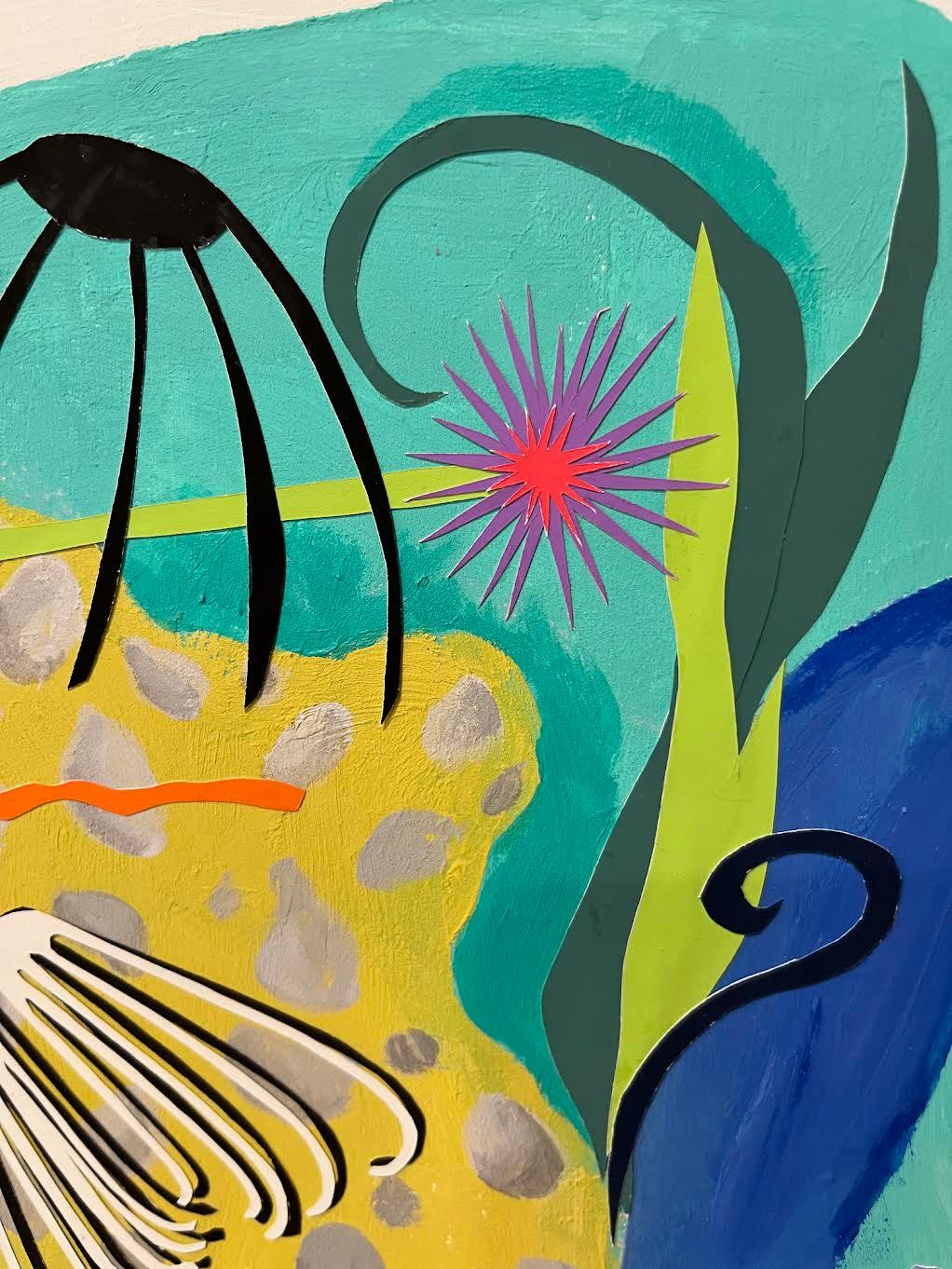 Seabrush Romp, colorful, undersea scene, aquatic , whimsical creatures playful - Contemporary Mixed Media Art by Philomena Marano