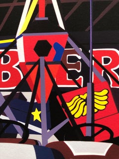 Bumper/Scrambler, atrevida y colorida impresión de coche de choque, parque de atracciones, Coney Island,