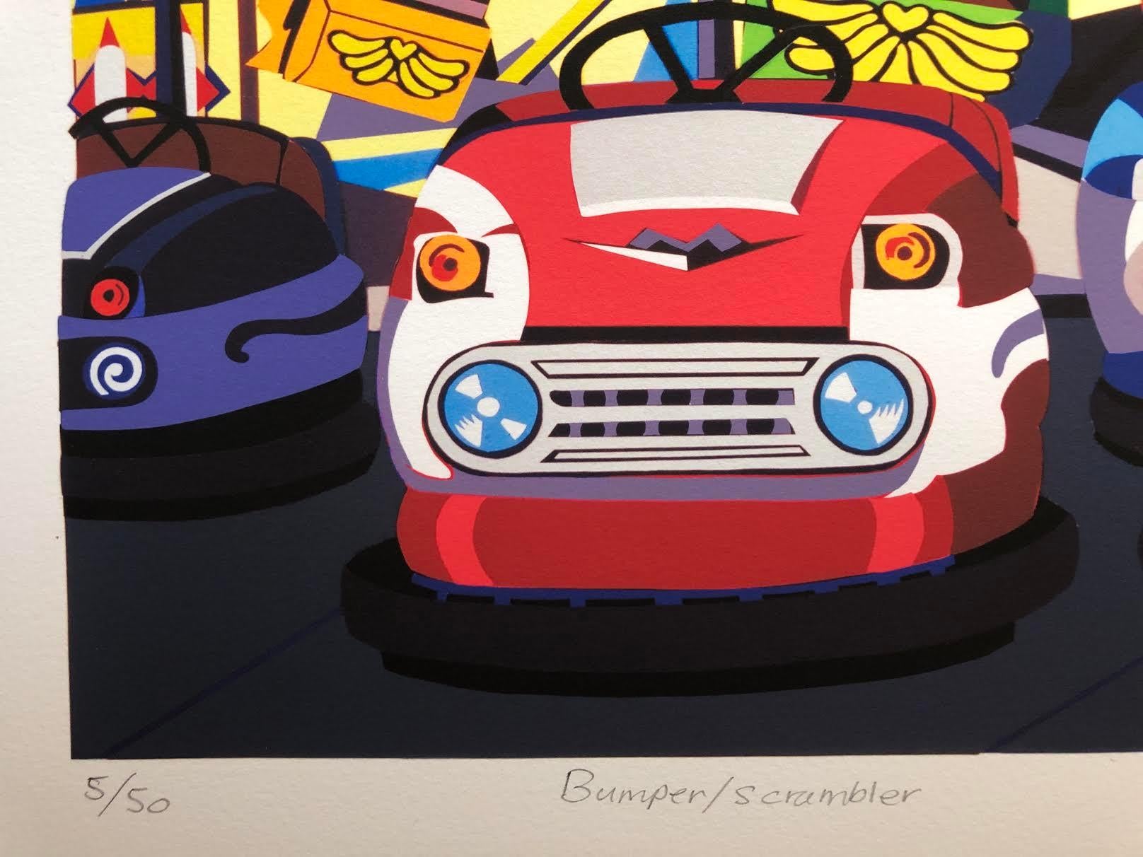Bumper/Scrambler, bold, colorful bumper car print, amusement park, Coney Island,  - Pop Art Print by Philomena Marano
