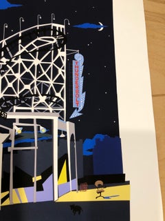 Lionel's Chair,  night landscape, roller coaster, amusement park, whimsical