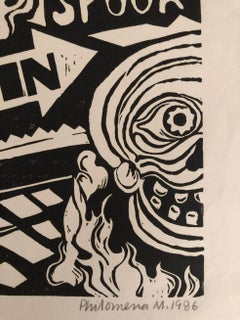 SPOOKARAMA / Coney Island, linoleografia, teschio, segnaletica, parco divertimenti, cultura pop