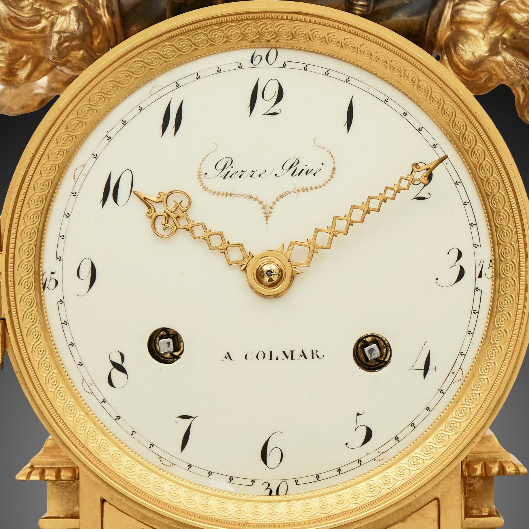 Gilt Philosophical Clock of the 18th Century by Piezze Rive À Colmaer For Sale