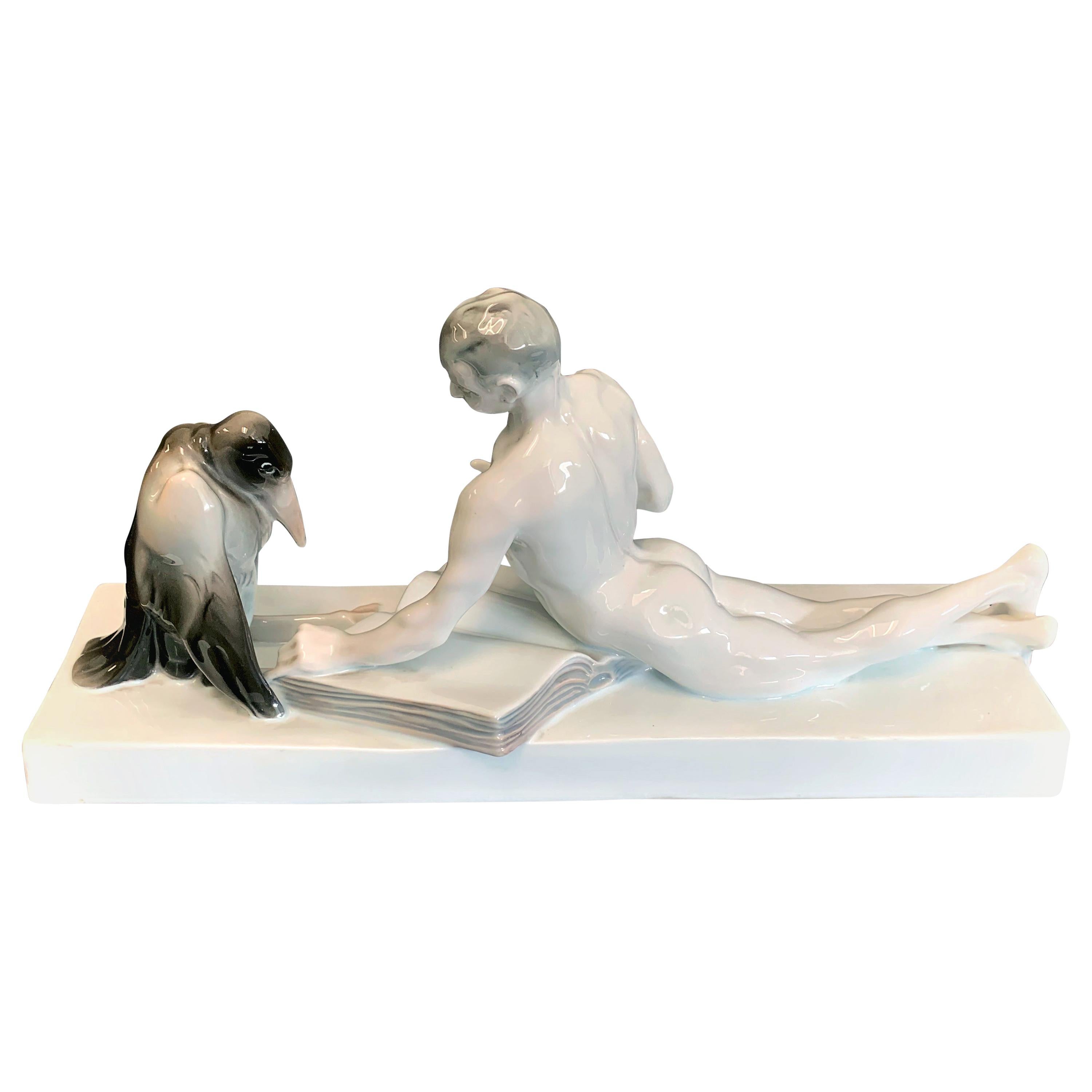 "Philosophical Dispute, " Rare Nude Male Porcelain by Liebermann for Rosenthal