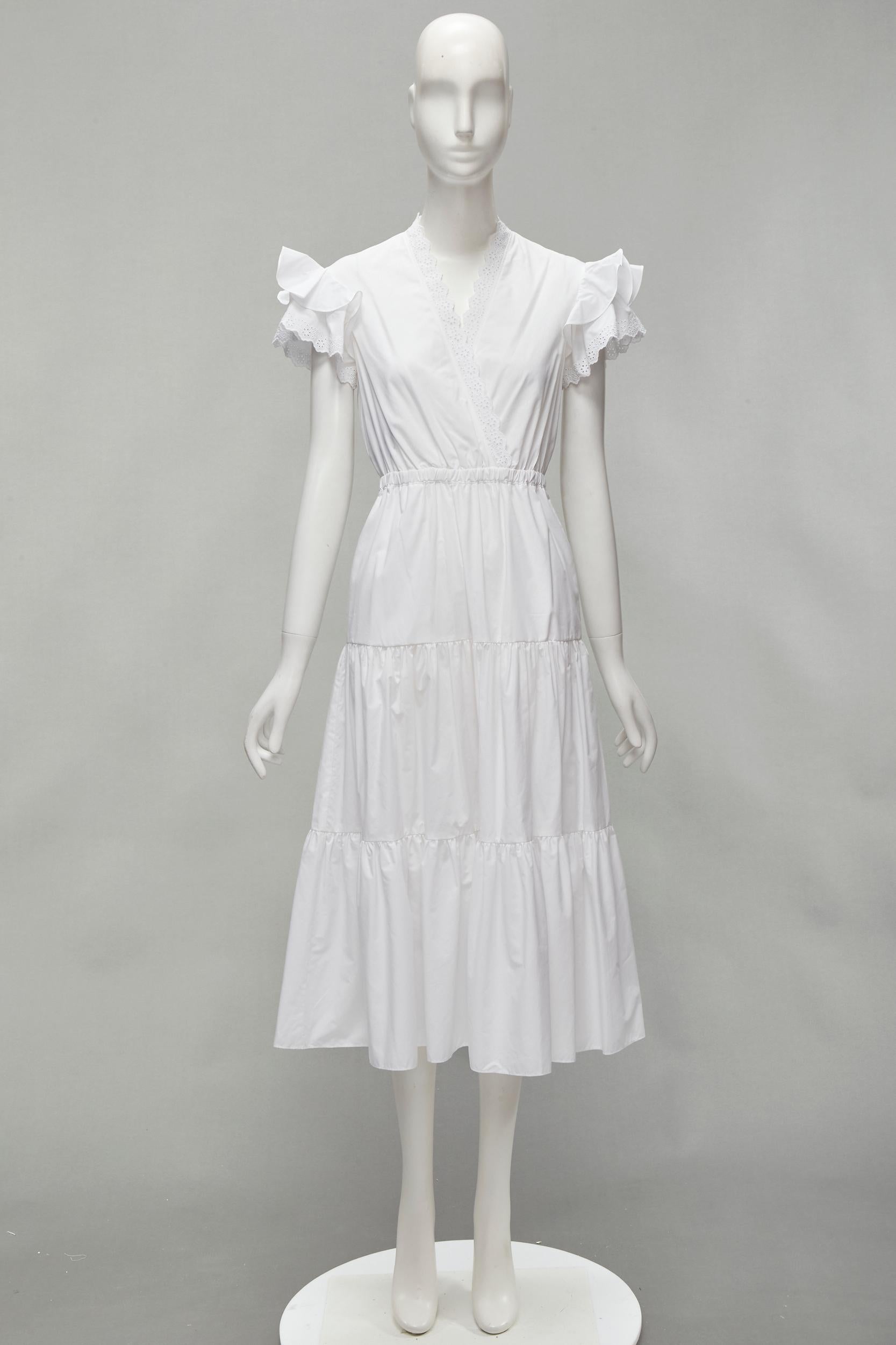 FILOSOFÍA 2019 blanco mariposa manga volante encaje ojal nivel vestido IT38 XS en venta 4