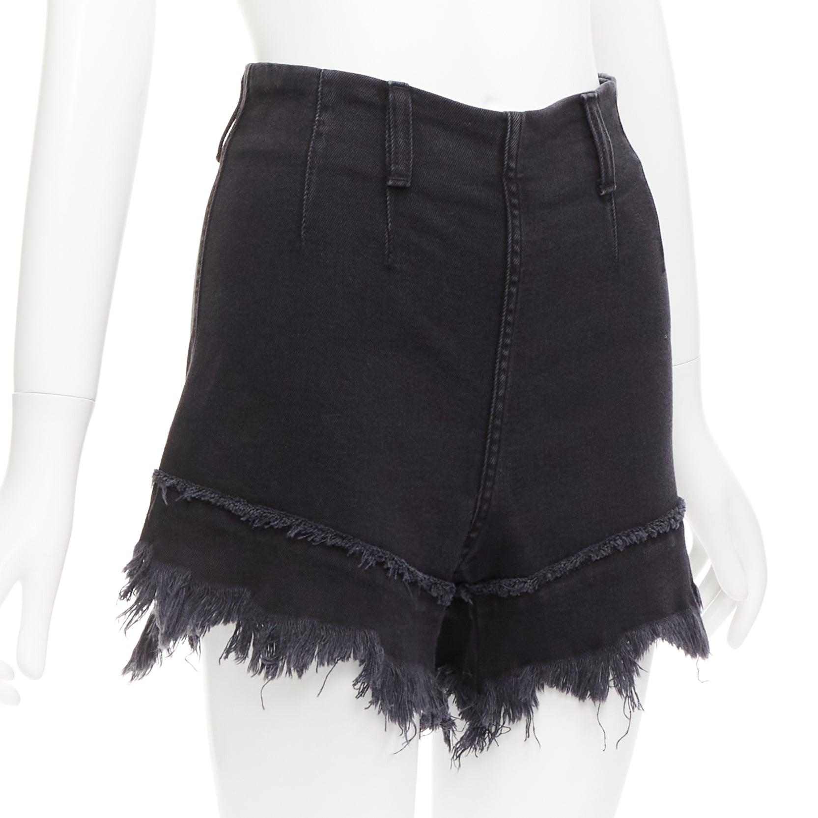 PHILOSOPHY black cotton blend high waist frayed hem flutter shorts IT38 XS In Excellent Condition For Sale In Hong Kong, NT