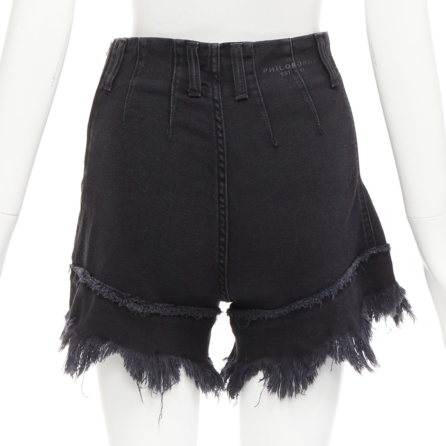 PHILOSOPHY black cotton blend high waist frayed hem flutter shorts IT38 XS For Sale 1