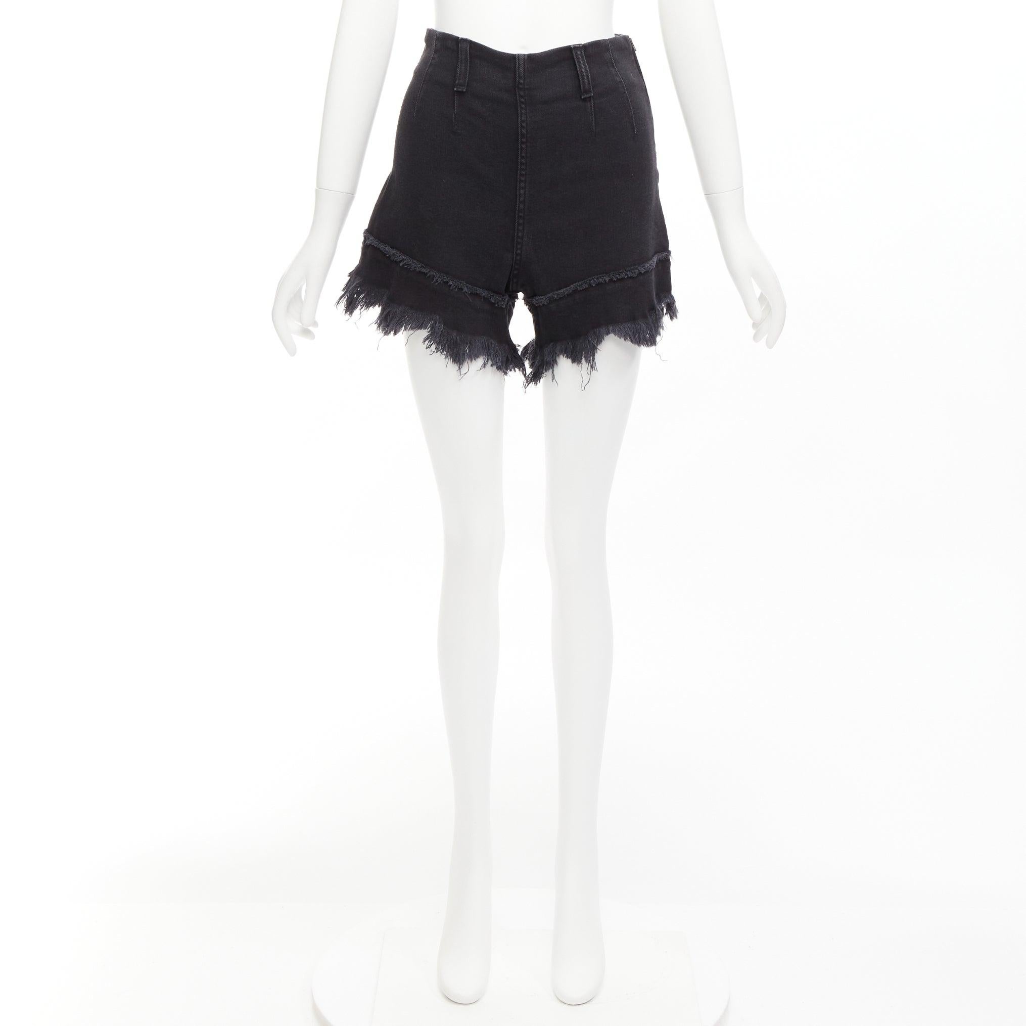 PHILOSOPHY short taille haute à ourlet effiloché en coton mélangé noir IT38 XS en vente 4