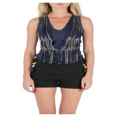 Philosophy Blue Silk Gathered Pleat Front Metal Chain Detail Sleeveless Top S