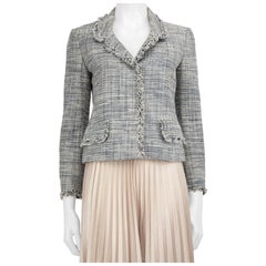 Philosophy Blazer blu con frange in tweed taglia S