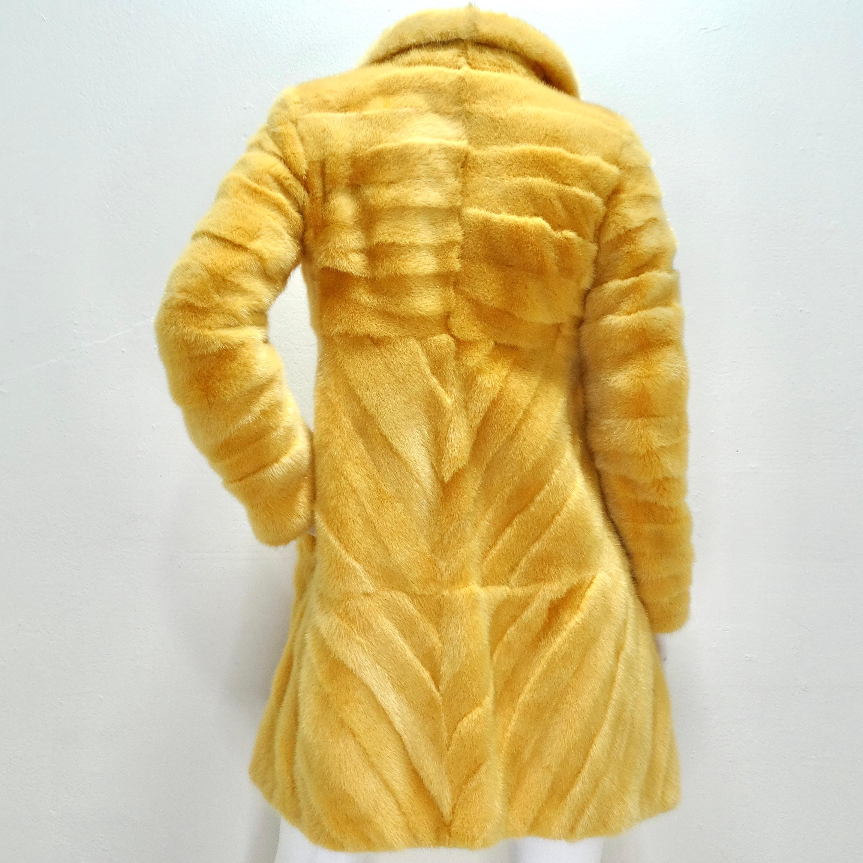 Philosophy Di Alberta Ferretti 1990s Mustard Yellow Mink Fur Coat For Sale 1