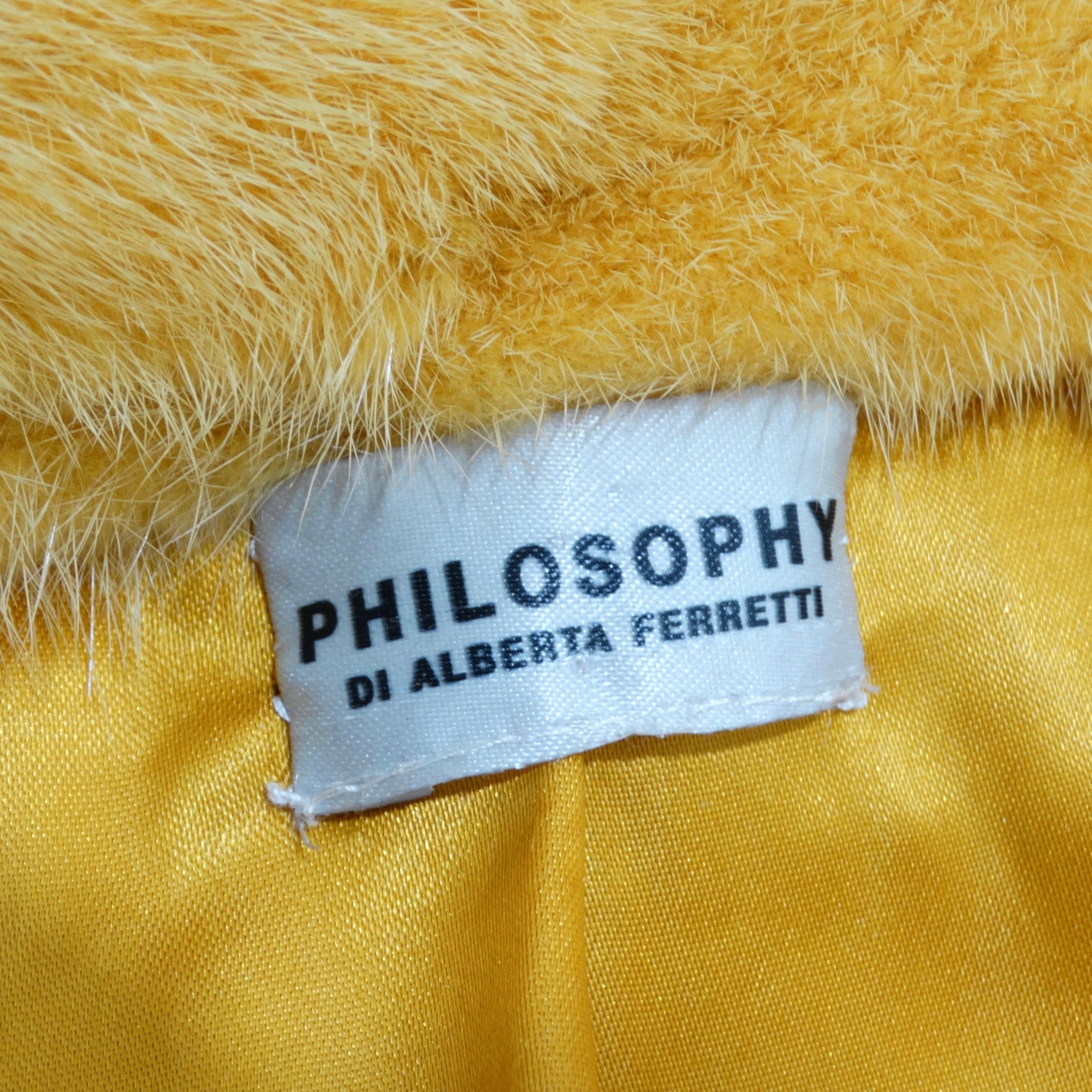 Philosophy Di Alberta Ferretti 1990s Mustard Yellow Mink Fur Coat For Sale 5