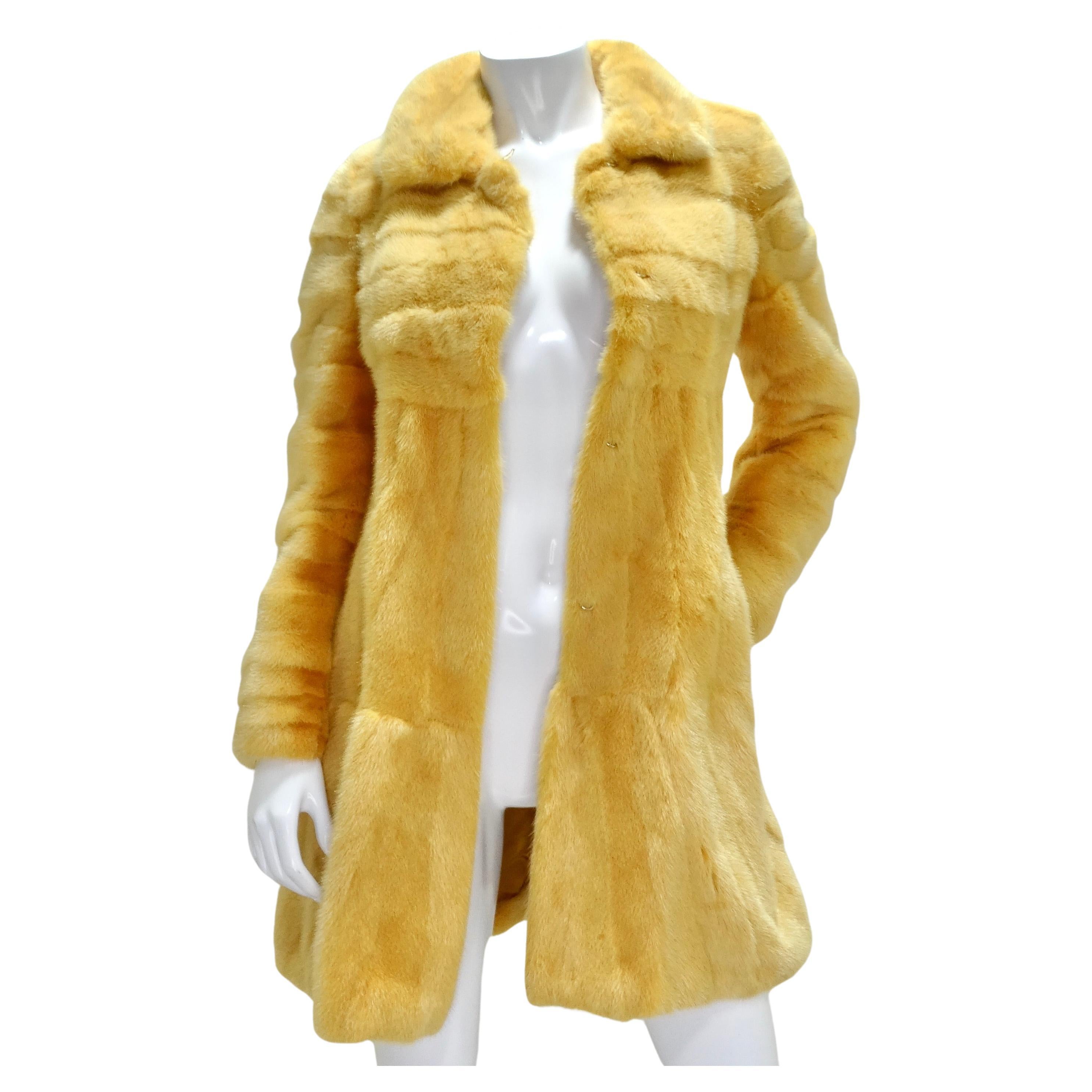 Philosophy Di Alberta Ferretti 1990s Mustard Yellow Mink Fur Coat For Sale