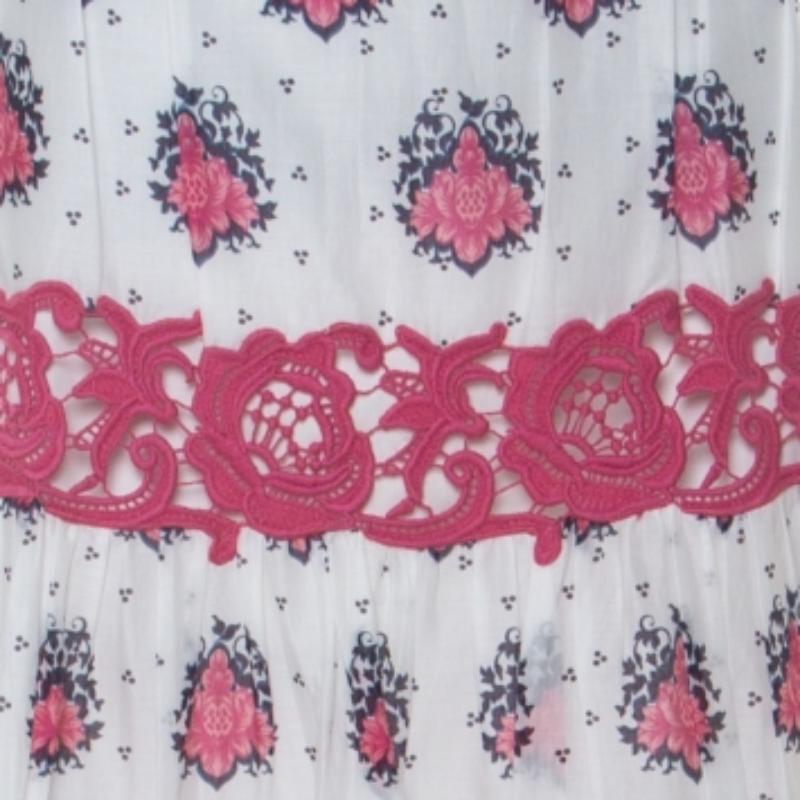 Philosophy di Alberta Ferretti Cotton Floral Print Lace Insert Maxi Skirt L in vendita 1