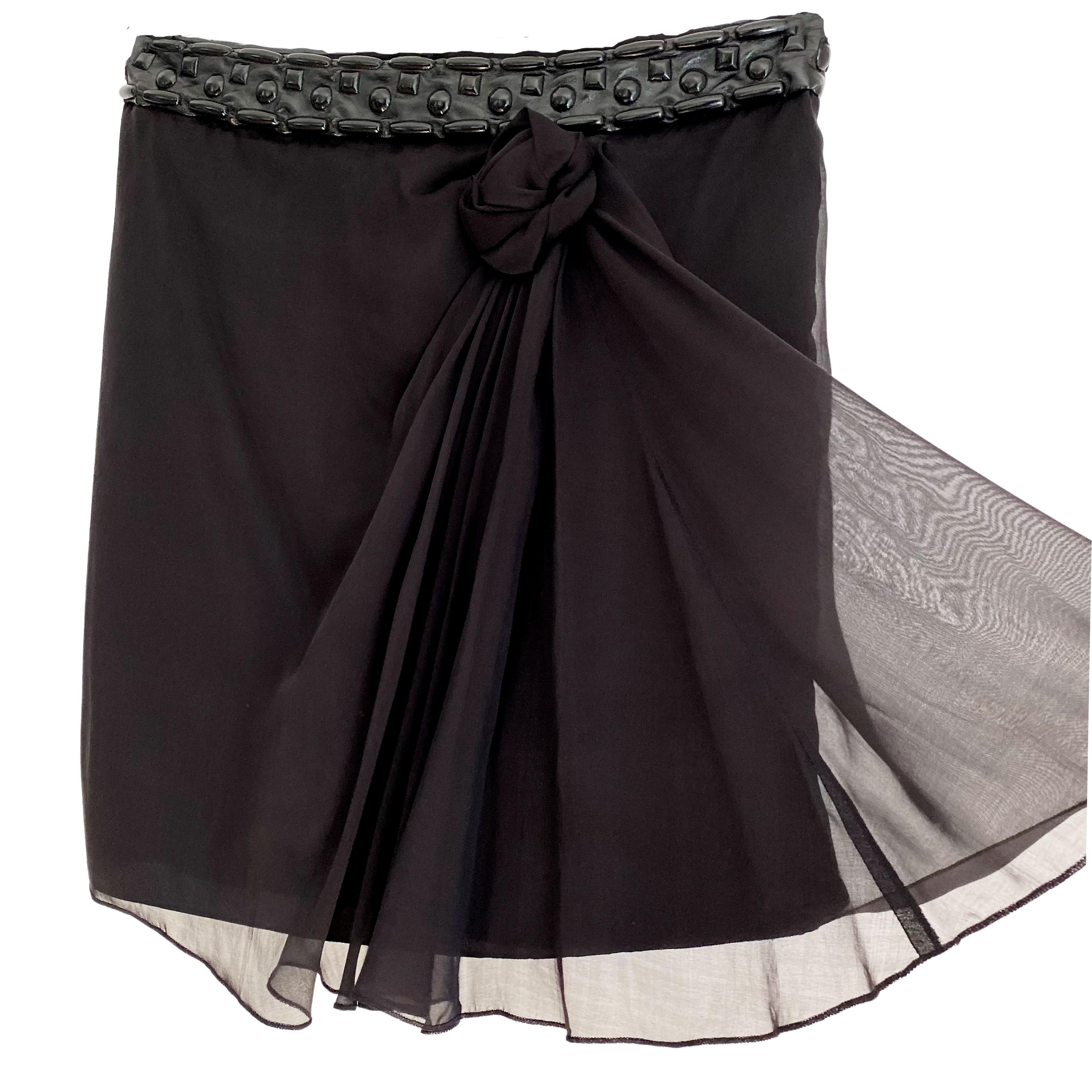 Philosophy di Alberta Ferretti embellished black silk skirt with rose - NWT For Sale 1