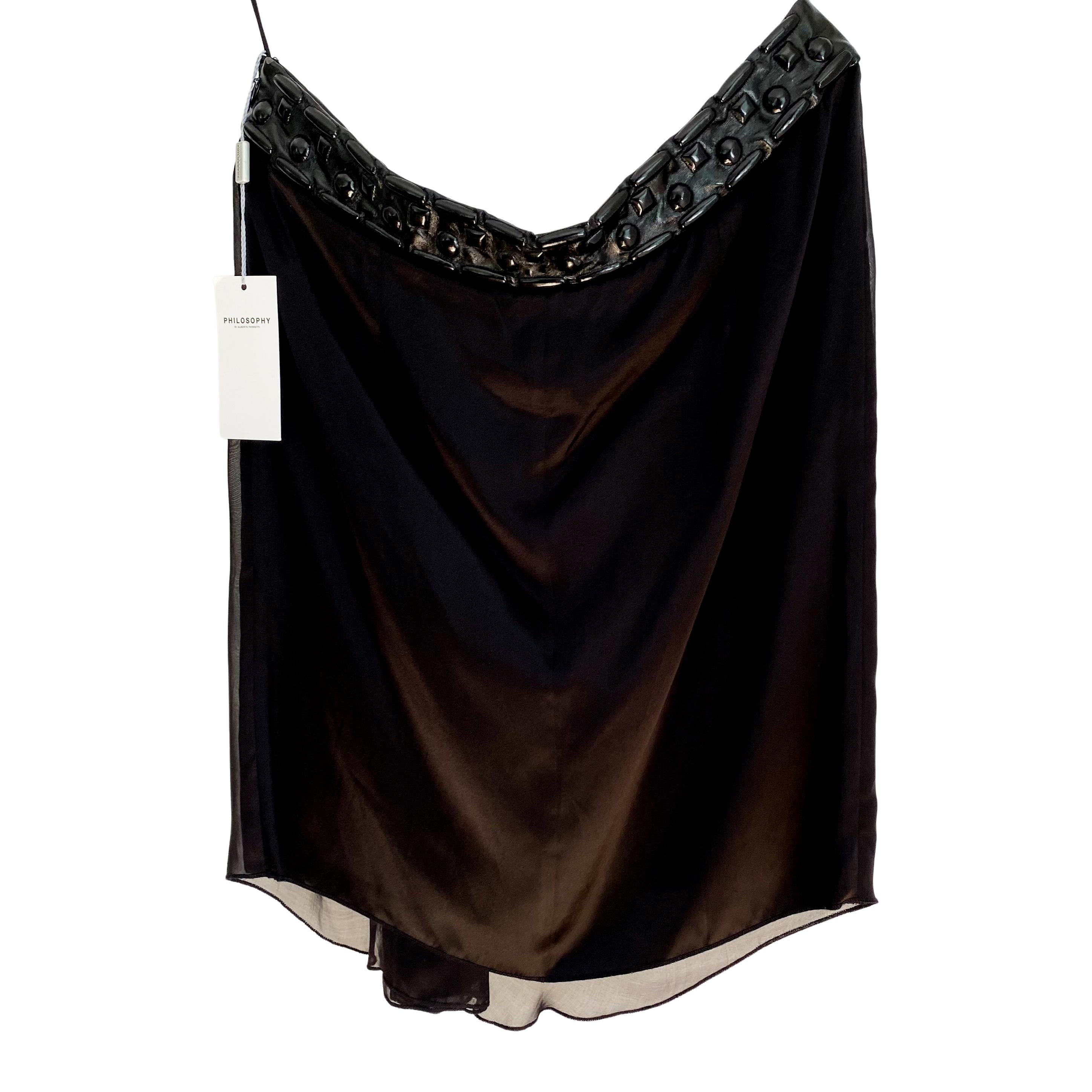 Philosophy di Alberta Ferretti embellished black silk skirt with rose - NWT For Sale 2