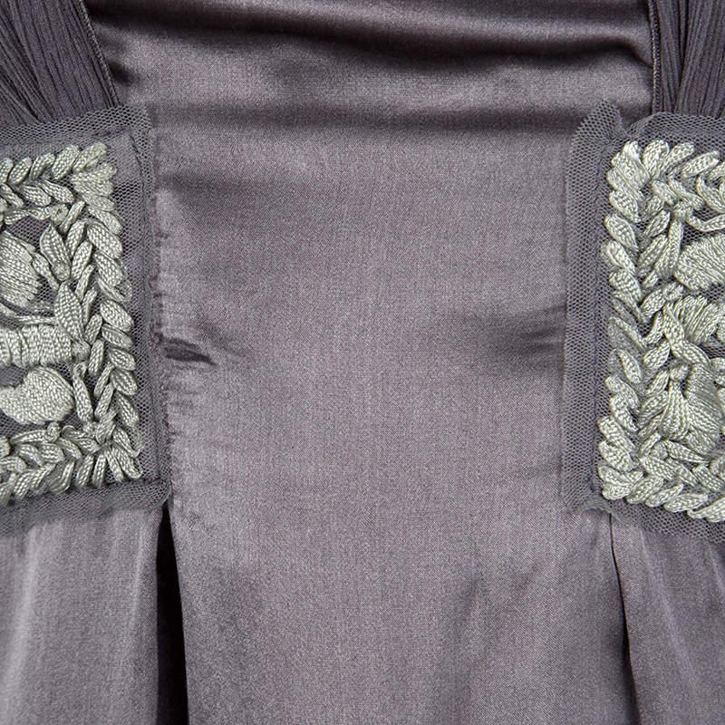 Women's Philosophy di Alberta Ferretti Grey Embroidered Sleeveless Silk Dress S For Sale