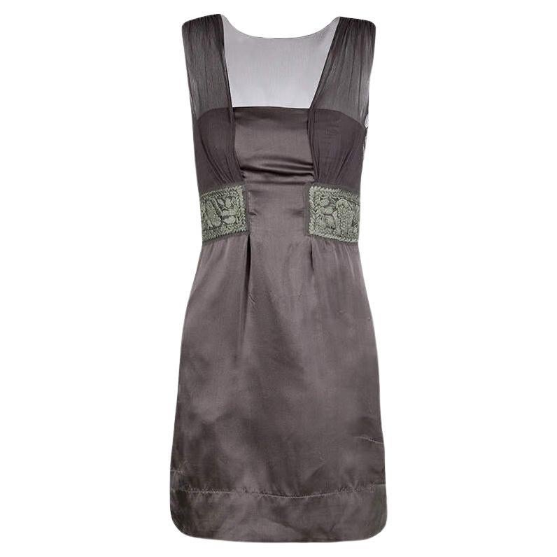 Philosophy di Alberta Ferretti Grey Embroidered Sleeveless Silk Dress S For Sale