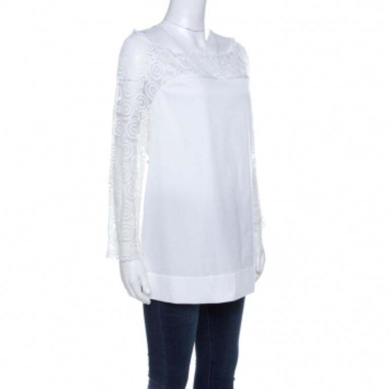Philosophy di Alberta Ferretti Off White Cotton Lace Detail Top L im Angebot 2